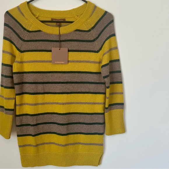 NWT Hive & Honey Yellow and Brown Striped Crew Neck Sweater - Size: XS - Picture 5 of 6